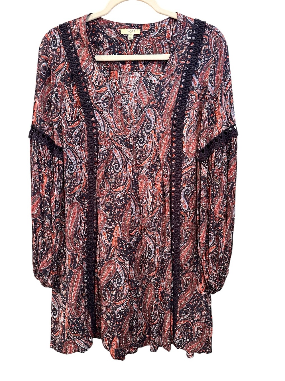 Kori Paisley Long Sleeve Tunic Dress Boho Feminine Relaxed Flowy Sz S